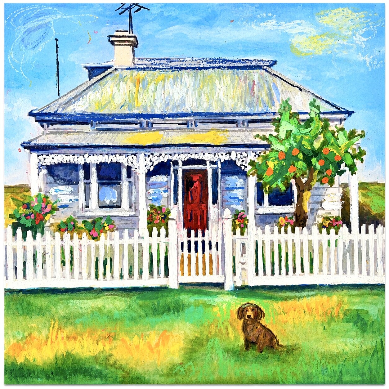 Hand-painted cottage keepsake with dachshund