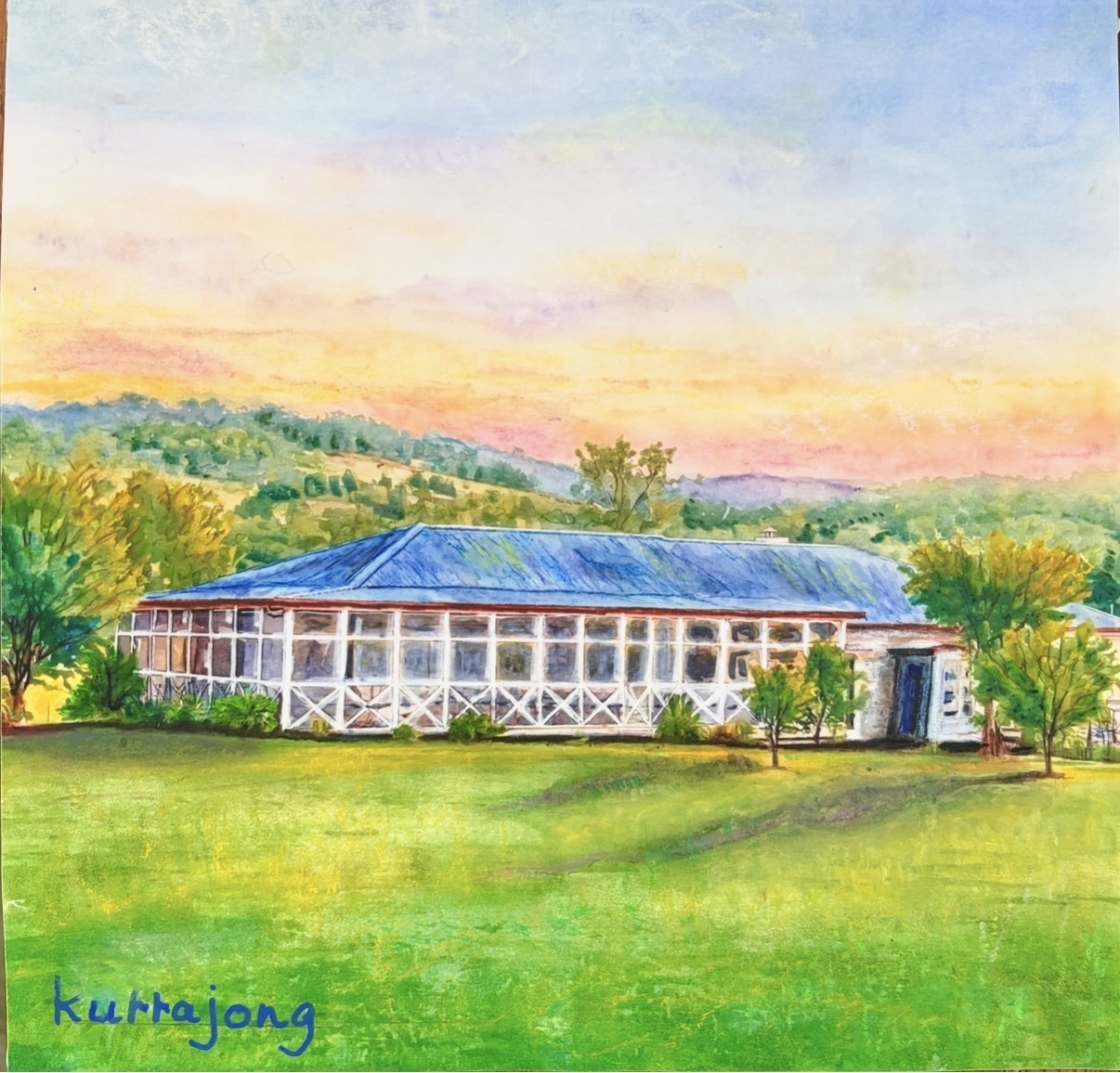 Kurrajong homestead with glassed-in verandah at sunset